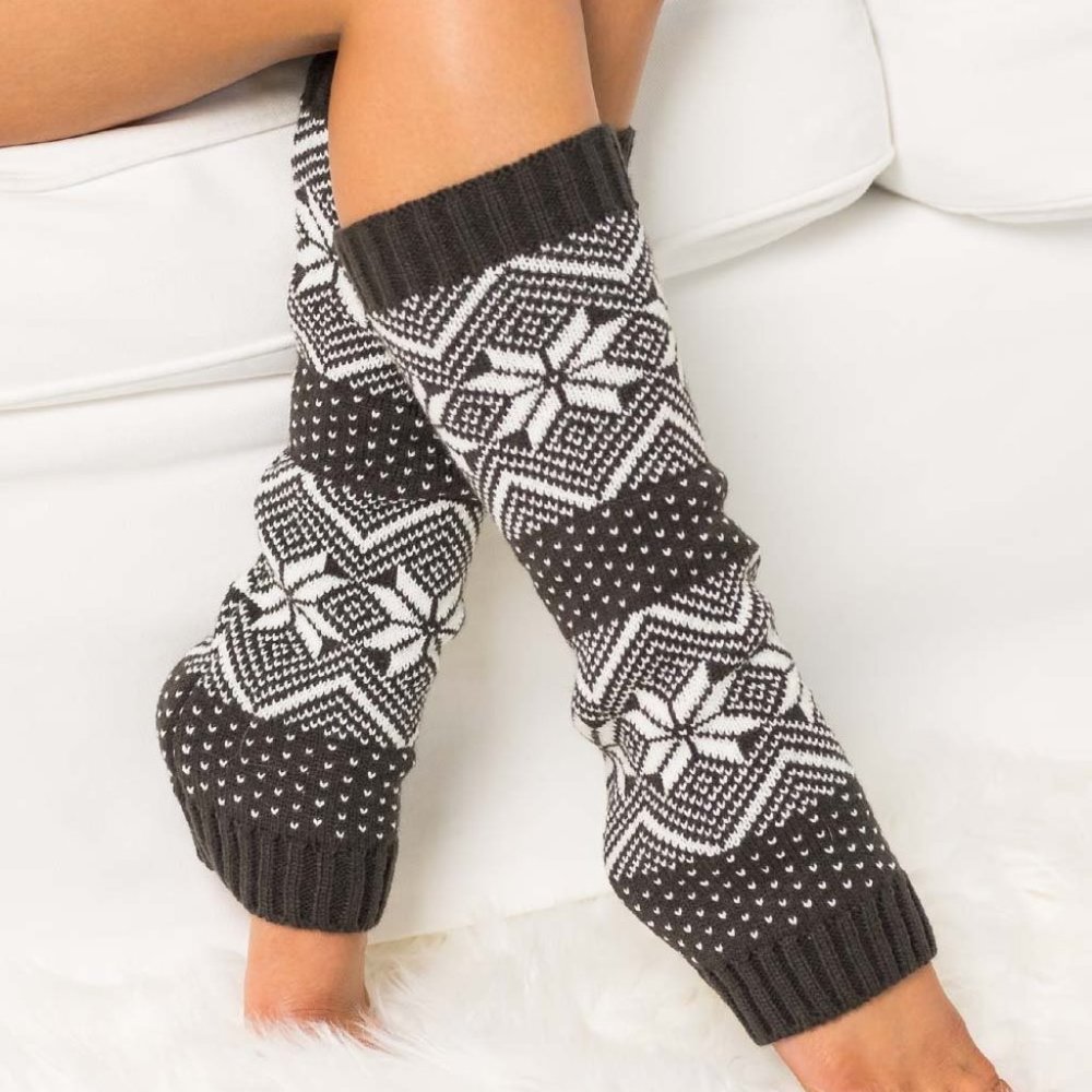Lot of 2 Women's Aili's Corner Alpine Snowflake Leg Warmer One Size Charcoal/Whi